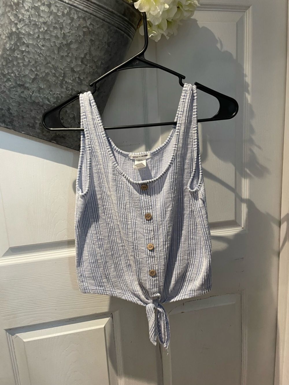 Caution To The Wind Light Blue Striped Button-Tie Camisole Medium